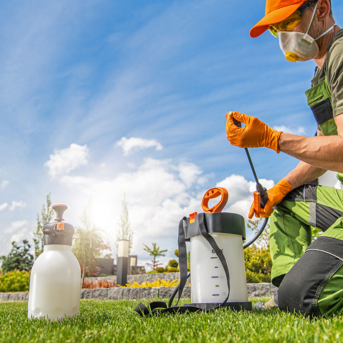 man preparing pesticides