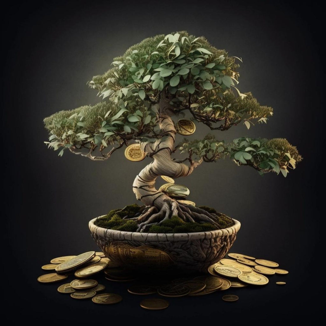 bonsai tree with money