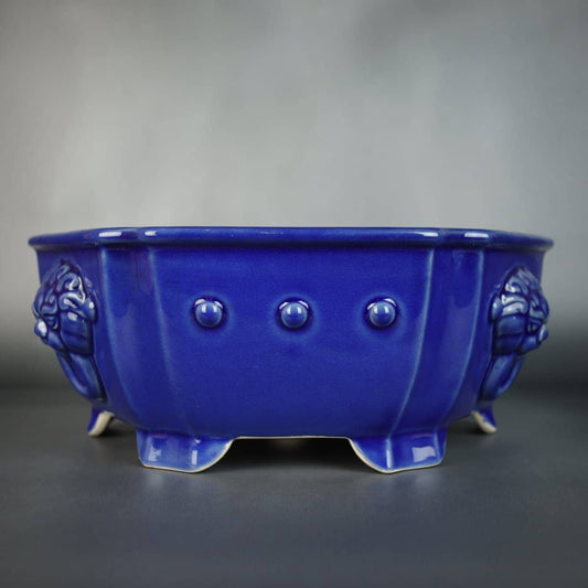 Hexagonal Ornate Glazed Bonsai Pot Blue - Bonsai-En