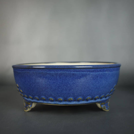 Round Glazed Bonsai Pot With Studs Blue - Bonsai-En